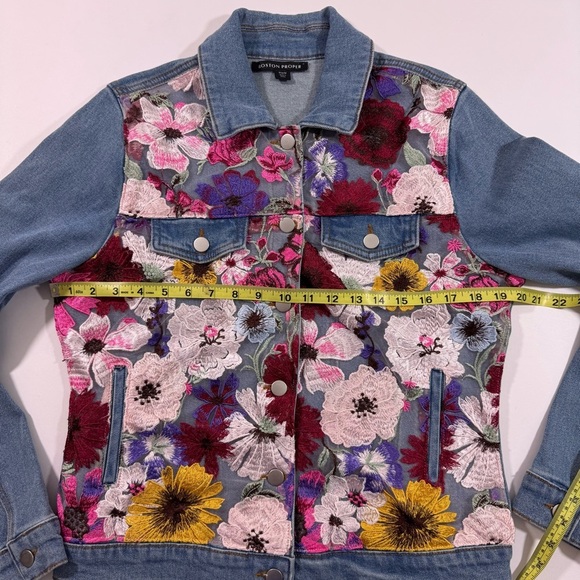 Boston Proper Floral Gardens Embroidered Denim Jacket - Picture 7 of 8